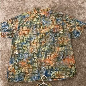 Territory Ahead/ 1 child’s and 1 men’s colorful Patterned Short Sleeve Shirts.